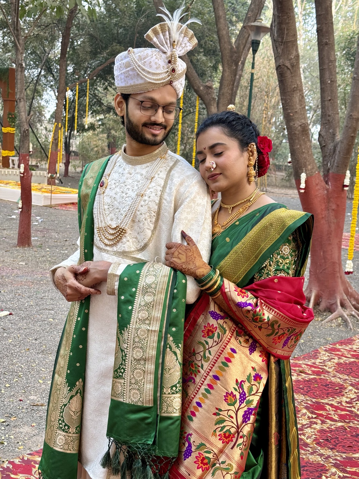 Maharashtrian bride and groom together on their wedding day